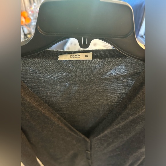 Charcoal Gray Prada Shoulder Knot Detail V-neck Button Down Cardigan - Picture 4 of 4